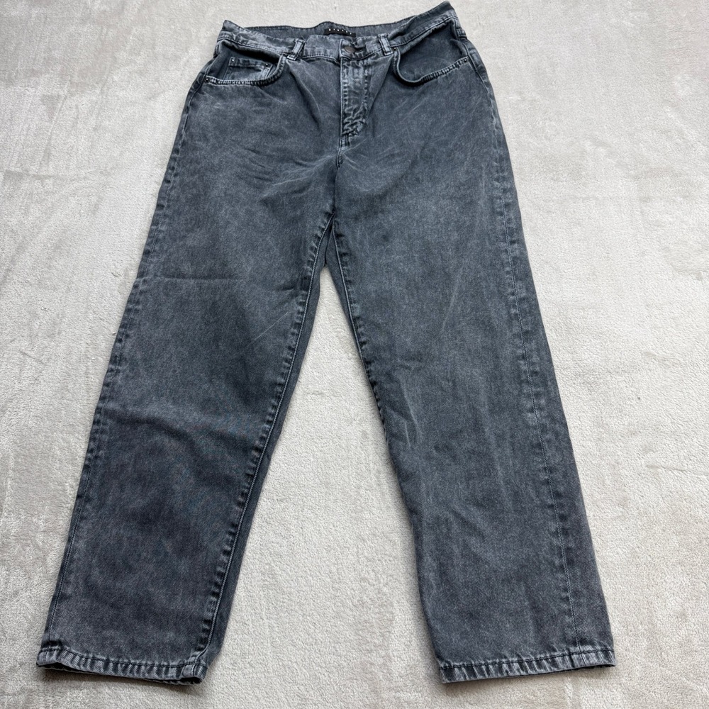 Sisley Straight Leg Jeans Womens 27 Washed Black Hi Rise Denim Grunge Streetwear